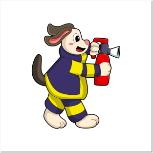 Dog as Firefighter with Fire extinguisher Posters and Art